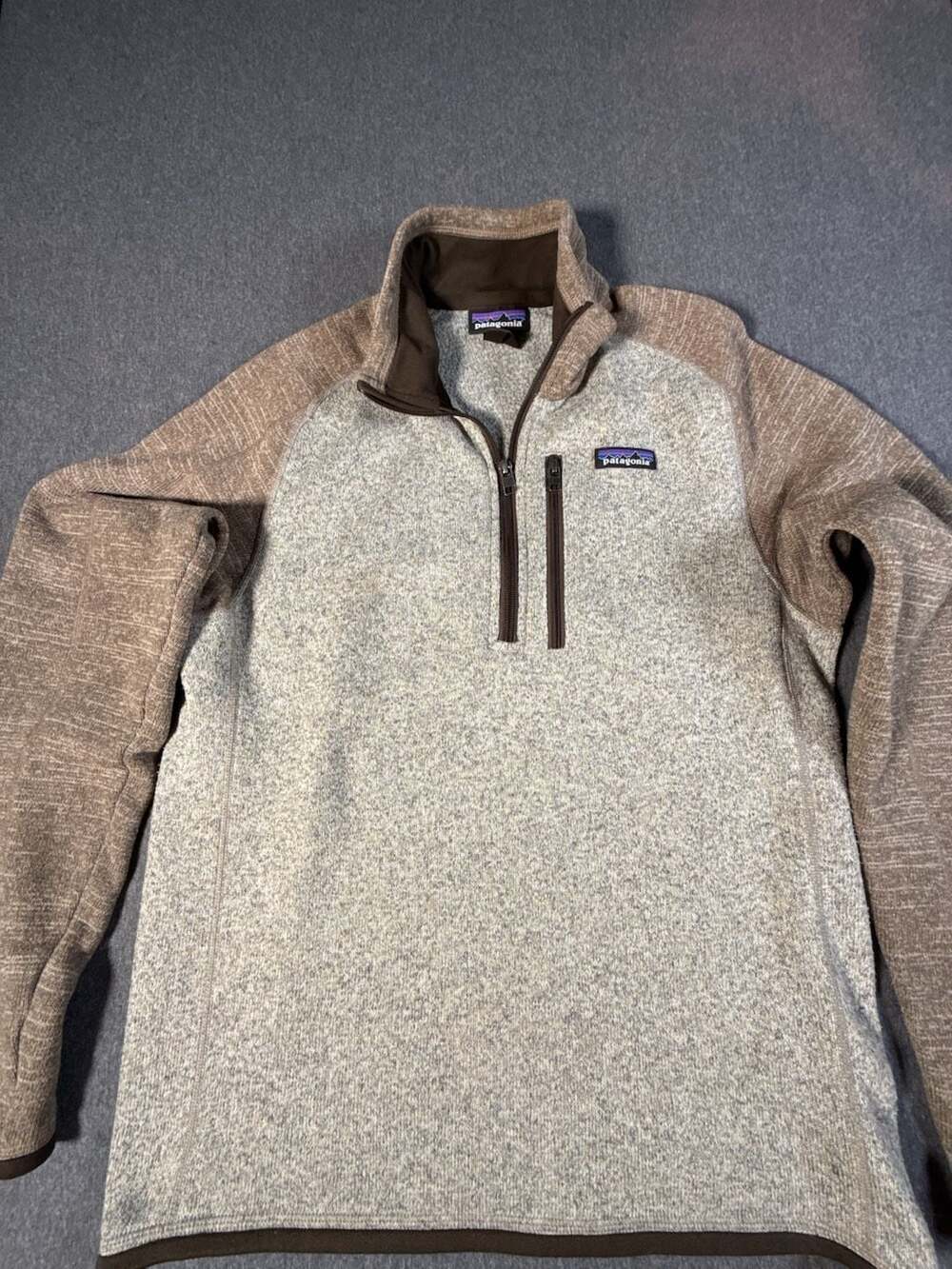 Patagonia Men's Small Better Sweater 1/4-Zip Two Tone Brown Grey Fleece Pullover